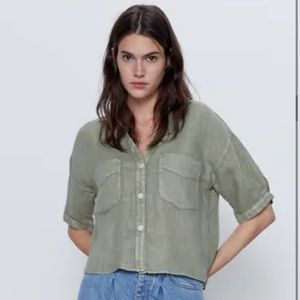 Zara Cropped Linen Shirt NWT